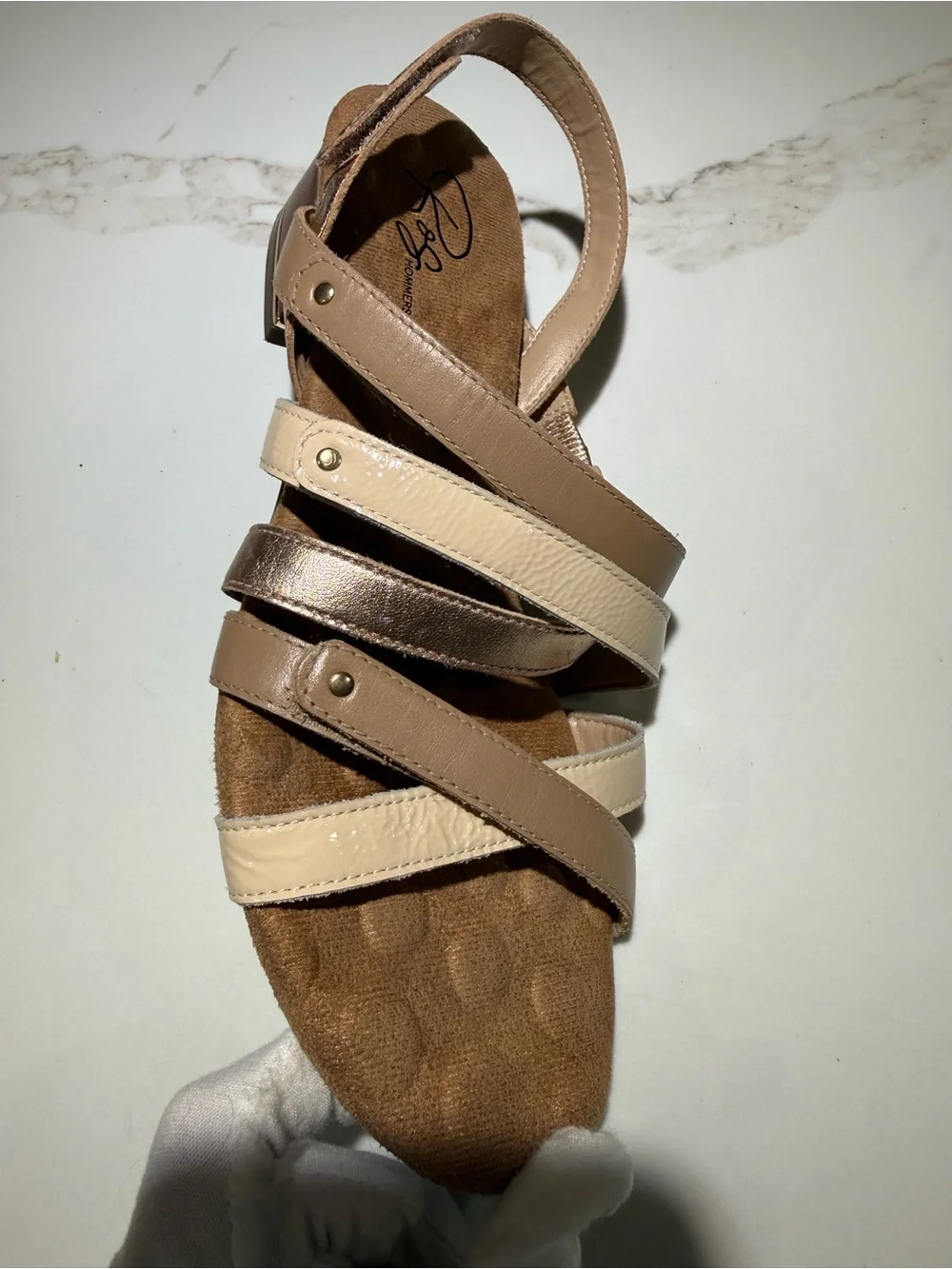 ROZ HAMMERSON Breeze Leather Sandals, Cushioned, Brown/Tan/Cream Size 9N